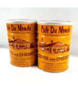 Set Pair 2 EMPTY Cafe Du Monde New Orleans Coffee Chicory Cans Tins w To... - $27.30
