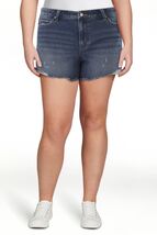 Time and &amp; Tru Womens 14 High Rise Dark Denim Shorts 4" Inseam Fringe Cu... - $15.86