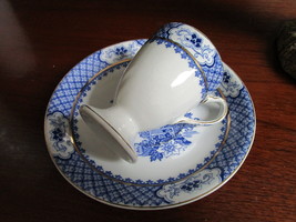 Antique J &amp; G Meakin Blue Pagoda England 1912 Trio And 3 CUPS/SAUCERS 9PCS Rare - £143.88 GBP