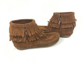 MINNETONKA zipper moccasins brown Suede fringe 10 little kid Childrens Booties - £19.74 GBP