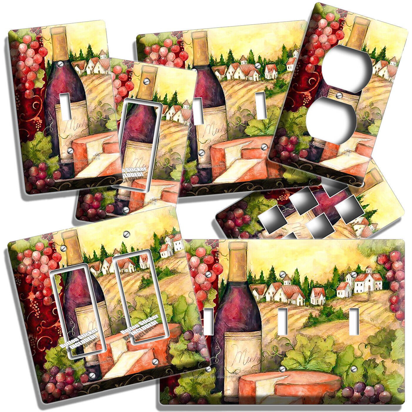 TUSCAN VINEYARD WINE BOTTLE CHEESE GRAPES LIGHT SWITCH OUTLET PLATES KITCHEN ART