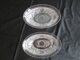 2 ANCHOR HOCKING Pressed SANDWICH Glass RIPPLE TOP Oval CRYSTAL BOWLS - $10.00