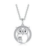 Silver Circle with Momma and Baby Owl hanging inside, with many gems And... - $28.02 CAD