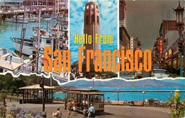 Chrome Postcard CA J107 Hello From San Francisco Chinatown Multi View Trolleys - £2.74 GBP