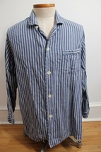 Brooks Brothers 346 L Blue Stripe Cotton Flannel Long Sleeve Pajama Top Shirt - £24.01 GBP