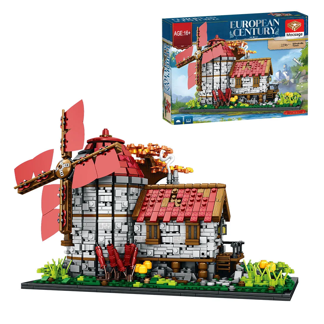 2296PCS Mocsage Dutch Windmills Medieval Countryside Model Building Blocks Toy - £84.97 GBP