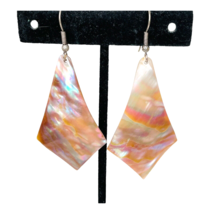 Abalone Shell Earrings Pierced Blue SilverDangle Statement Geometric  2” Long - £10.10 GBP