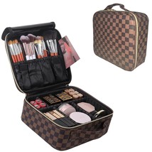Makeup Bag Checkered Cosmetic Bag Large Travel Toiletry Organizer For Women Girl - £33.99 GBP