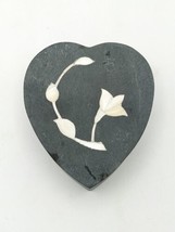 Vintage TRINKET BOX Heart Shaped Carved Stone Box with Inlaid Mother of Pearl - £10.00 GBP