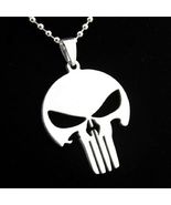 PUNISHER NECKLACE Stainless Steel 316L Metal Pendant 24" Ball Chain Supe... - $4.95