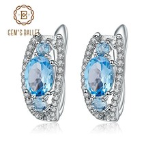 925 Sterling Silver Earrings Gemstone Classic Natural Blue Topaz Stud Earrings F - $94.59
