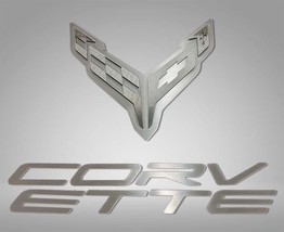 2020-2024 C8 Corvette - Stainless Hood Panel Badge Flag Logo And Corvette Font S - £198.26 GBP