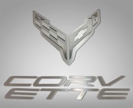 2020-2024 C8 CORVETTE - STAINLESS HOOD PANEL BADGE FLAG LOGO AND CORVETT... - £198.26 GBP