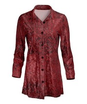 MSRP $90 Lily Red Geometric Swirl Velvet Button-Up Tunic Size Large/12-14 - £14.92 GBP