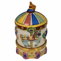 Vtg 1997 Leeber Ltd Horse Carousel Porcelain 3.25” Trinket Pill Jewelry Box - £29.21 GBP