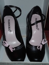 Nib Fashion Bug Black Platform Wedge Heel Size 7 1/2 W Pink Bow                 - £10.37 GBP