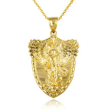 10k Solid Gold Archangel Saint Michael Wings Sword &amp; Shield Pendant Necklace - £247.72 GBP+