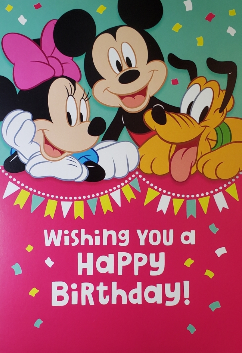 Primary image for Minnie Mouse Mickey Mouse Pluto Birthday Card "Wishing you a Happy Birthday"