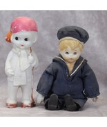 Bisque Porcelain Doll Boy Sailor 5&quot; Tall and Boy with Stick 4&quot; Tall - £13.09 GBP