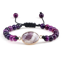 Natural Purple Stripe OStone Adjustable Beads Bracelets Braided String Bangle Yo - £10.29 GBP