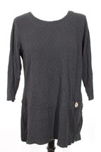 Lulu B M Black Rib Texture Asymmetrical Hem Cotton Lagenlook Tunic Top - £28.39 GBP