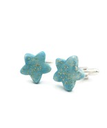Sparkling Turquoise Blue Cuff Links for Men, Star Shaped Ceramic Artisan... - £37.91 GBP