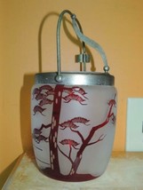 Cameo Glass Ice Bucket 6&quot; Japanese Mt Fuji ruby flash acid washed mid ce... - $16.19
