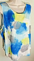 DKNY Hi Low Tank Yellow Blue Splatter Pattern Metal Bar Embellishment XL NWOT - £10.35 GBP