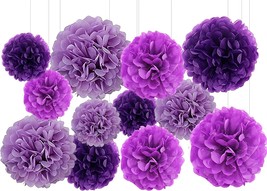 12pc Purple Tissue Paper Pom poms in 3 Colors Hanging Paper Pom Poms Paper Flowe - £24.96 GBP
