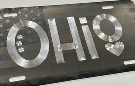Laser US Flag &amp; Diamond Etched State of Ohio OH Car Tag Metal License Plate - £17.41 GBP