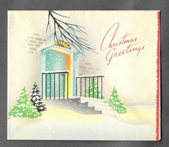 VINTAGE 1940s WWII ERA Christmas Greeting Card Art Deco SNOWY FRONT DOOR... - £11.62 GBP