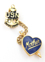 VTG US Navy USN Anchor Mother Heart Arrow Enamel Chained Pins Military Jewelry - £18.10 GBP