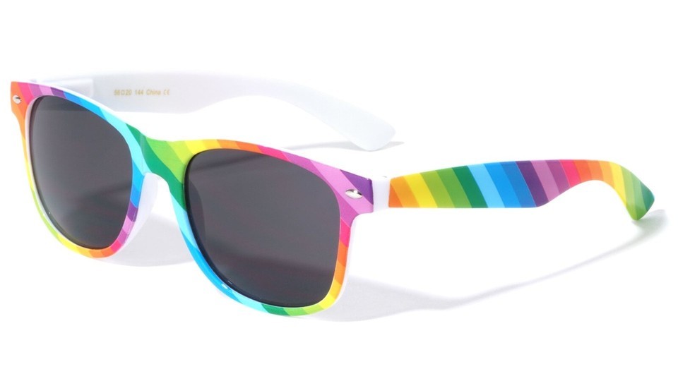 WHITE RAINBOW STRIPED GAY PRIDE LGBTQ SQUARE SUNGLASSES RETRO CLASSIC CASUAL NWT - $6.60