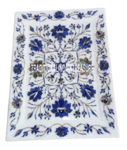 9&quot;x12&quot; White Marble Tray Lapis Lazuli Stone Inlay Mosaic Floral Design D... - $297.81