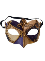 Purple Gold Small Venetian Masquerade Mardi Gras Mask Elastic Strap - £10.85 GBP