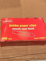 1 Box Staples Stores Jumbo Paper Clips Smooth Steel Finish 100 CT *NEW* r1 - £8.05 GBP