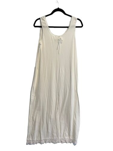 Primary image for Vintage TREESHA Womens Nightgown White Cotton Knit Lace Trim Sz L