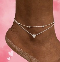 Silver Anklet With Hearts - Perfect Summer Holiday Jewellery - Layered - £9.72 GBP