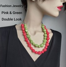 Fashion 2 Strand Pink &amp; Green Bead Necklace - $8.00