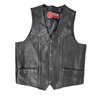 Biker Essentials Black Leather Vest Dully Lined Snaps Pockets Mens Sz 46 - $54.45