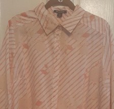 20W Woman Diagonal Striped Blouse Top Shirt 3/4 Sleeve Peach Roamans - £17.17 GBP