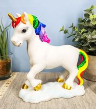 Beautiful Rainbow Mane Gold Horn Unicorn Mare Horse Walking On Clouds Fi... - $24.99