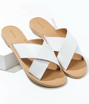 White Faux Leather Crisscross Strap Sandals WOMEN SIZE 7.5 open toe slip... - £10.55 GBP