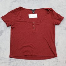 Forever 21 Shirt Womens M Burgundy Button Up Short Sleeve Tee - £14.45 GBP