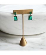 Gorgeous Faux Double Emerald Drop Pierced Earrings Emerald Cut 925 Silver - $187.28 MXN