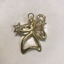 Vintage KC Angel Brooch with Faux Pearl and Rhinestones - £13.96 GBP