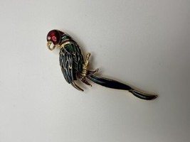 Vintage Large Gold Enamel Parrot Tropical Brooch 8.4cm - £11.87 GBP