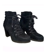 Gianni Bini Ankle Boots Booties Brown Suede Leather Padded Cuff Lace Up 8 M - $41.60 CAD