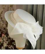 Women White Bow Elegant Pearl Bridal Headwear Wedding Hat - $35.00