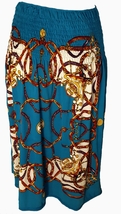 High Waist Abstract Oriental Pattern Women&#39;s Vintage Long Jersey Skirt BLUE M - $12.33